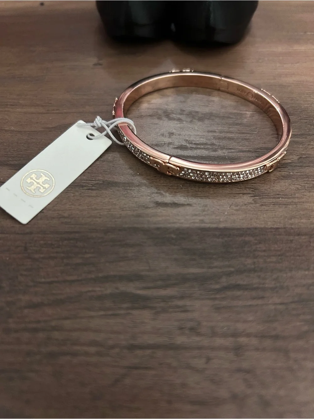 Tory Burch Rose Gold Crystal-Accented Hinge Bracelet